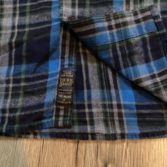 Vintage Lucky Brand Flannel Plaid Shirt Men's XL Western Rodeo Utility Blue - Picture 4 of 7
